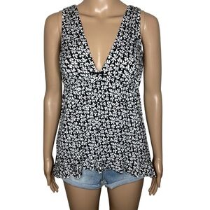 VTG Lucidity Intimates Black & White Floral V-Neck Sleeveless Babydoll Tank Top